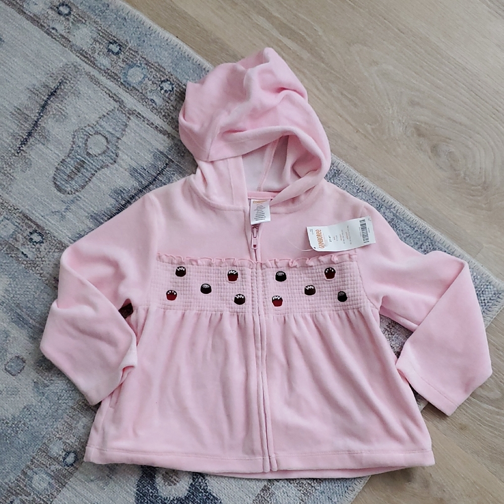 NWT Gymboree Girls Pink Velour Smocked Sweets Zip-up Sz2T-3T